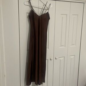 Zara brown satin slip style dress